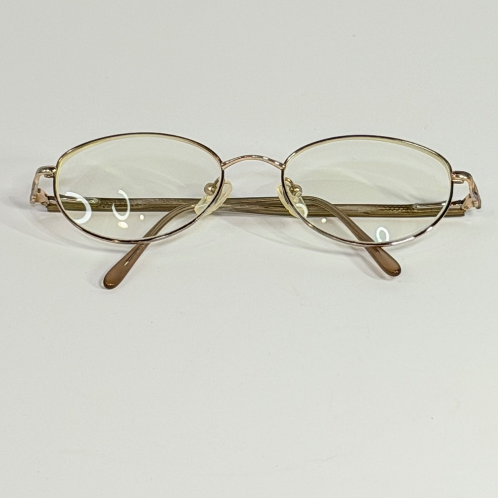 Vintage Gold Oval Metal Eyeglasses Purple Ribbon Detail Librarian Frames